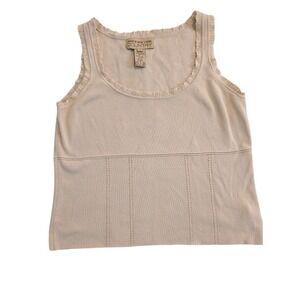 Jones New York Country Tank Top Beige Silk Cotton Blend Womens Medium Western